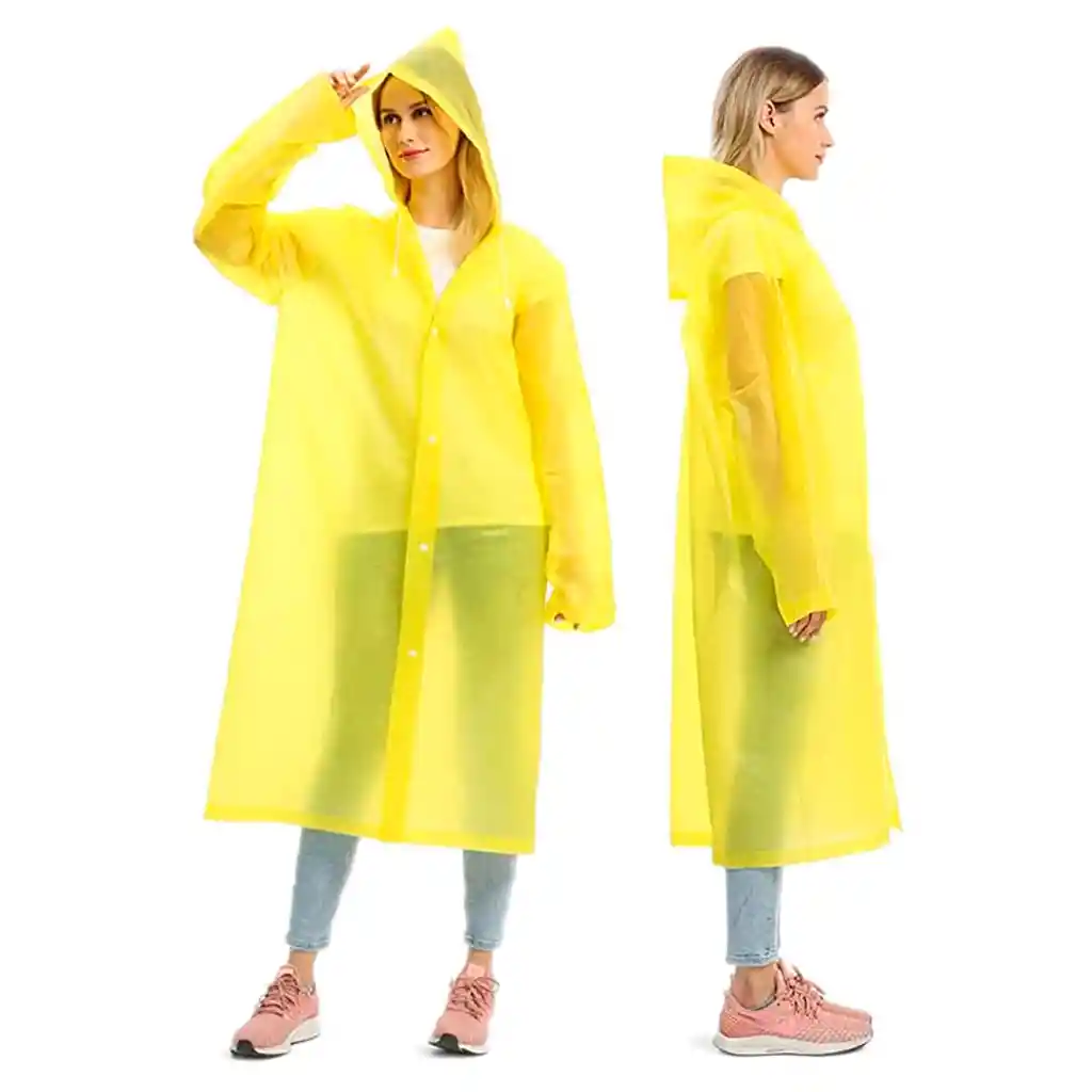 Capa Lluvia Adulto Botones Impermeable Eva Chaqueta Capota Amarillo 150x70cm