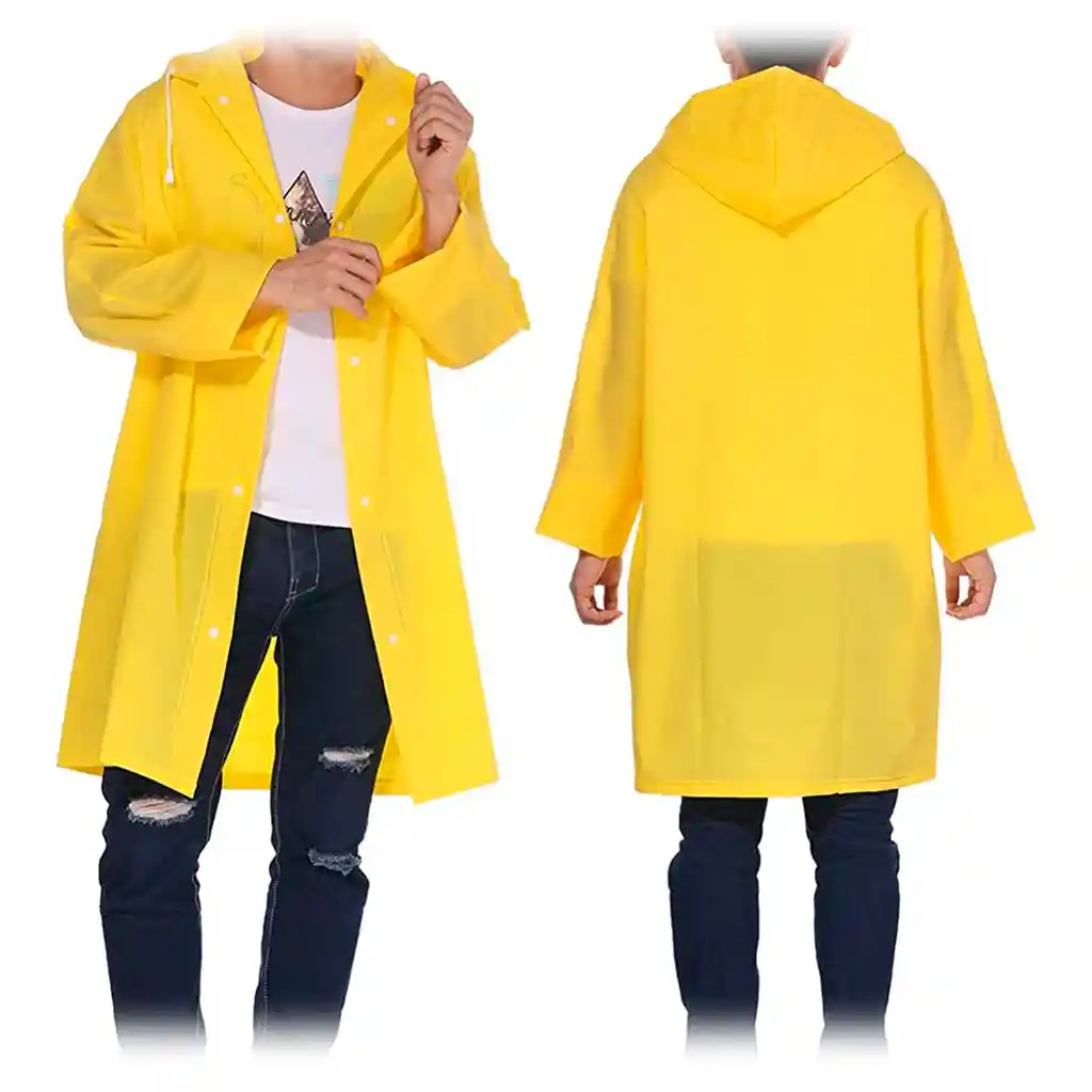 Capa Lluvia Adulto Botones Impermeable Eva Chaqueta Capota Amarillo 150x70cm