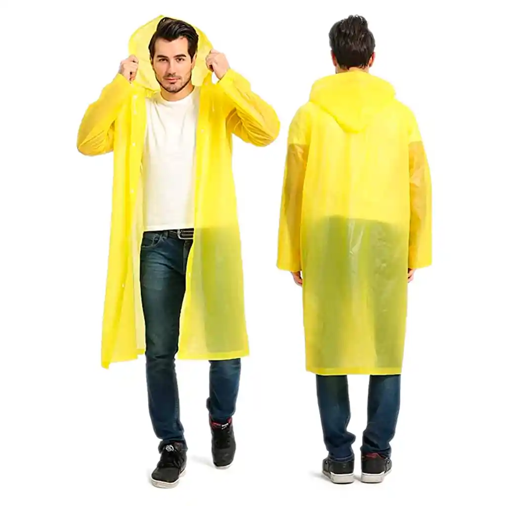 Capa Lluvia Adulto Botones Impermeable Eva Chaqueta Capota Amarillo 150x70cm