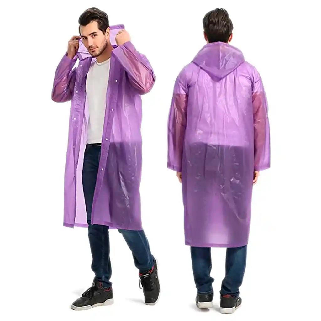 Capa Lluvia Adulto Botones Impermeable Eva Chaqueta Capota Morada 150x70cm