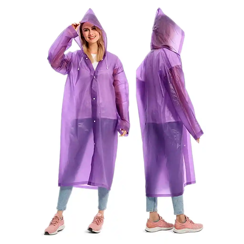 Capa Lluvia Adulto Botones Impermeable Eva Chaqueta Capota Morada 150x70cm