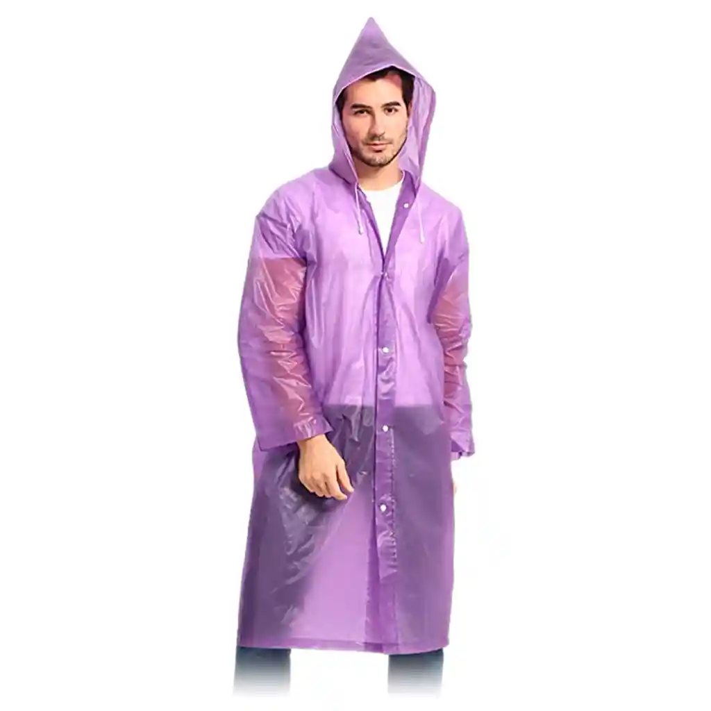 Capa Lluvia Adulto Botones Impermeable Eva Chaqueta Capota Morada 150x70cm
