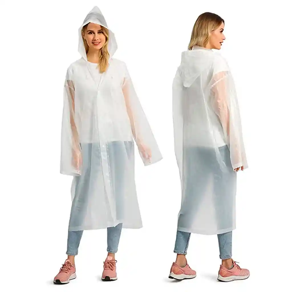 Capa Lluvia Adulto Botones Impermeable Eva Chaqueta Capota Blanca 150x70cm