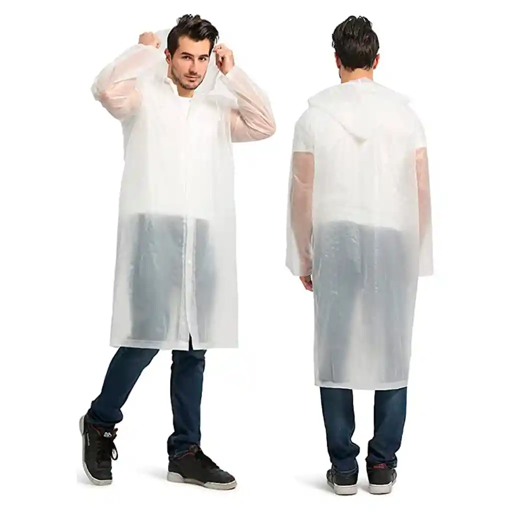 Capa Lluvia Adulto Botones Impermeable Eva Chaqueta Capota Blanca 150x70cm