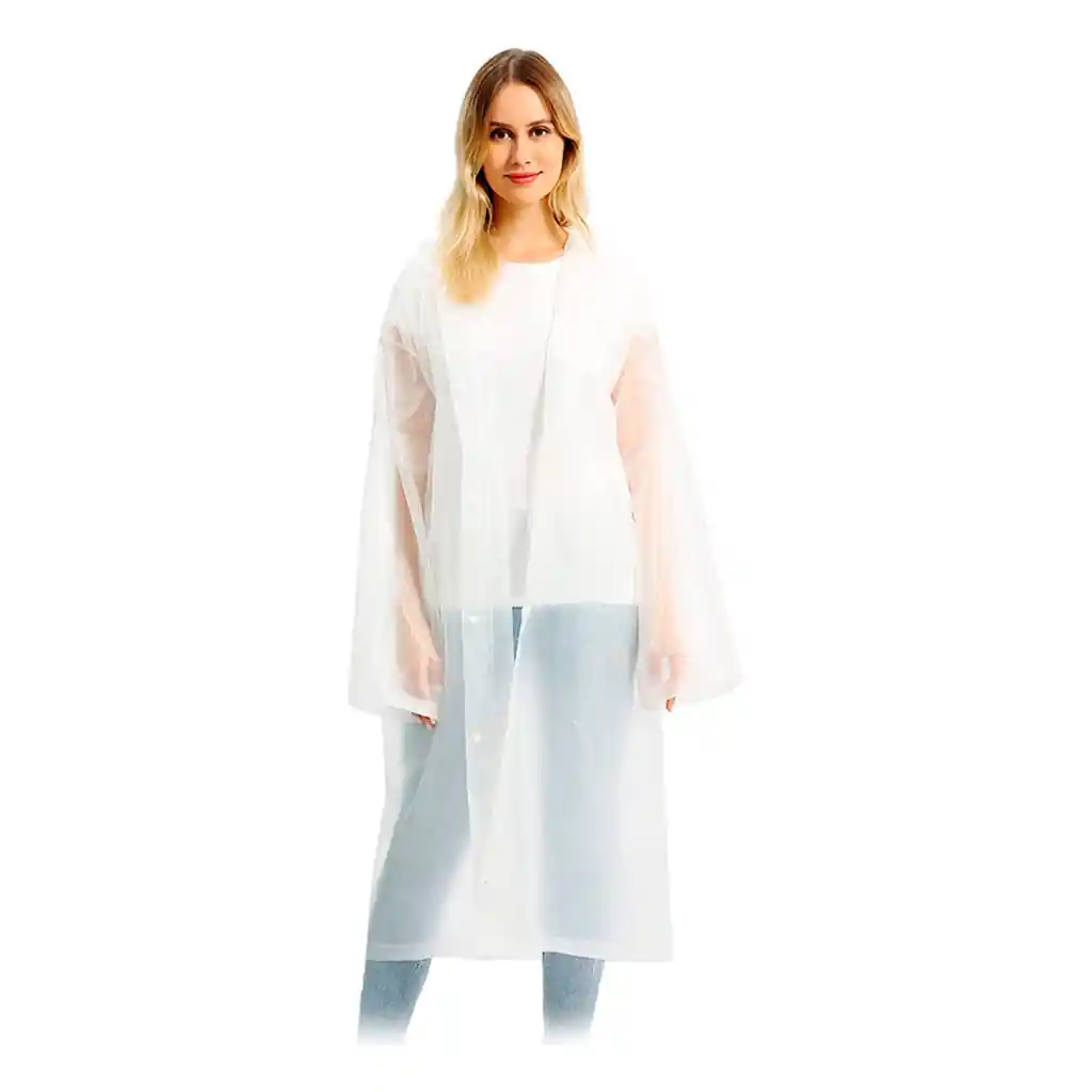 Capa Lluvia Adulto Botones Impermeable Eva Chaqueta Capota Blanca 150x70cm