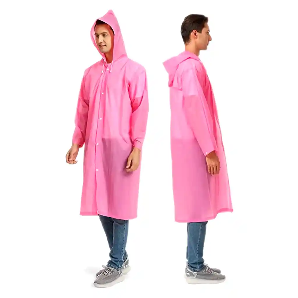 Capa Lluvia Adulto Botones Impermeable Eva Chaqueta Capota Rosado 150x70cm
