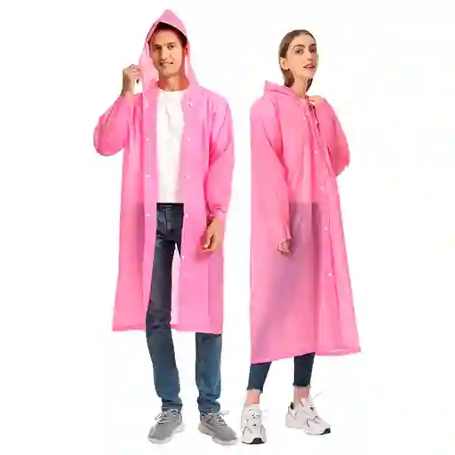 Capa Lluvia Adulto Botones Impermeable Eva Chaqueta Capota Rosado 150x70cm