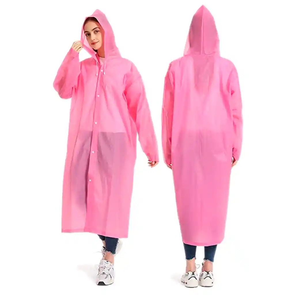 Capa Lluvia Adulto Botones Impermeable Eva Chaqueta Capota Rosado 150x70cm