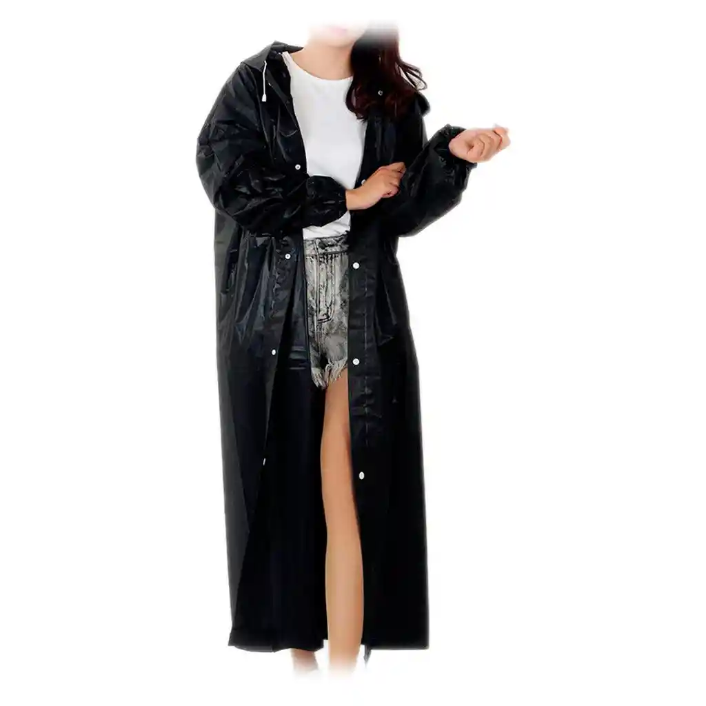 Capa Lluvia Adulto Botones Impermeable Eva Chaqueta Capota Negro 150x70cm