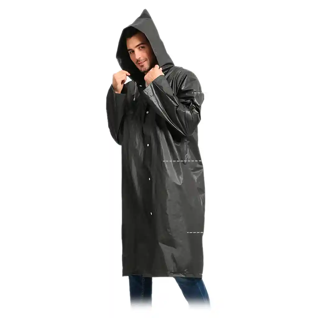 Capa Lluvia Adulto Botones Impermeable Eva Chaqueta Capota Negro 150x70cm