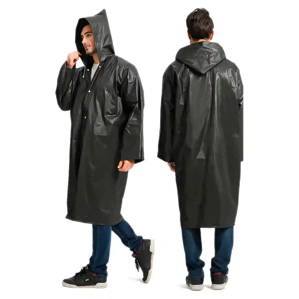 Capa Lluvia Adulto Botones Impermeable Eva Chaqueta Capota Negro 150x70cm