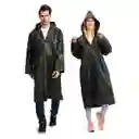 Capa Lluvia Adulto Botones Impermeable Eva Chaqueta Capota Negro 150x70cm