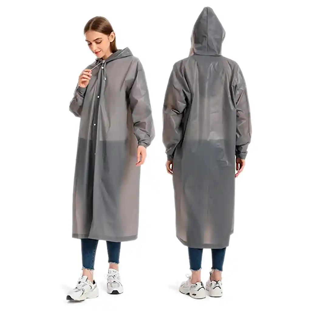 Capa Lluvia Adulto Botones Impermeable Eva Chaqueta Capota Gris 150x70cm