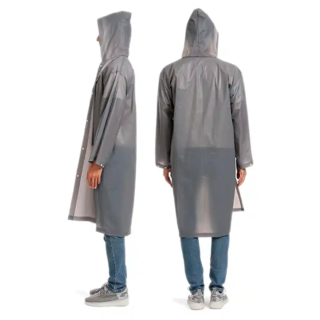 Capa Lluvia Adulto Botones Impermeable Eva Chaqueta Capota Gris 150x70cm