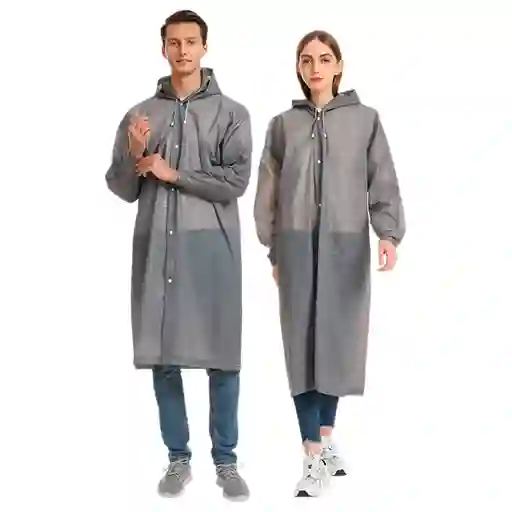 Capa Lluvia Adulto Botones Impermeable Eva Chaqueta Capota Gris 150x70cm