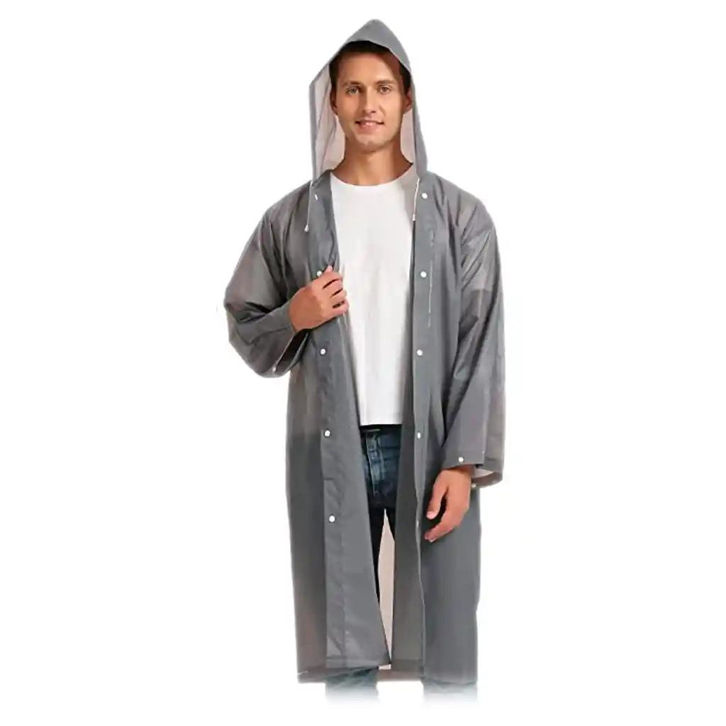 Capa Lluvia Adulto Botones Impermeable Eva Chaqueta Capota Gris 150x70cm