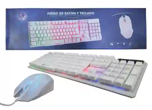 Combo Teclado Y Mouse Gamer Usb En Español Tecla Ñ Blanco