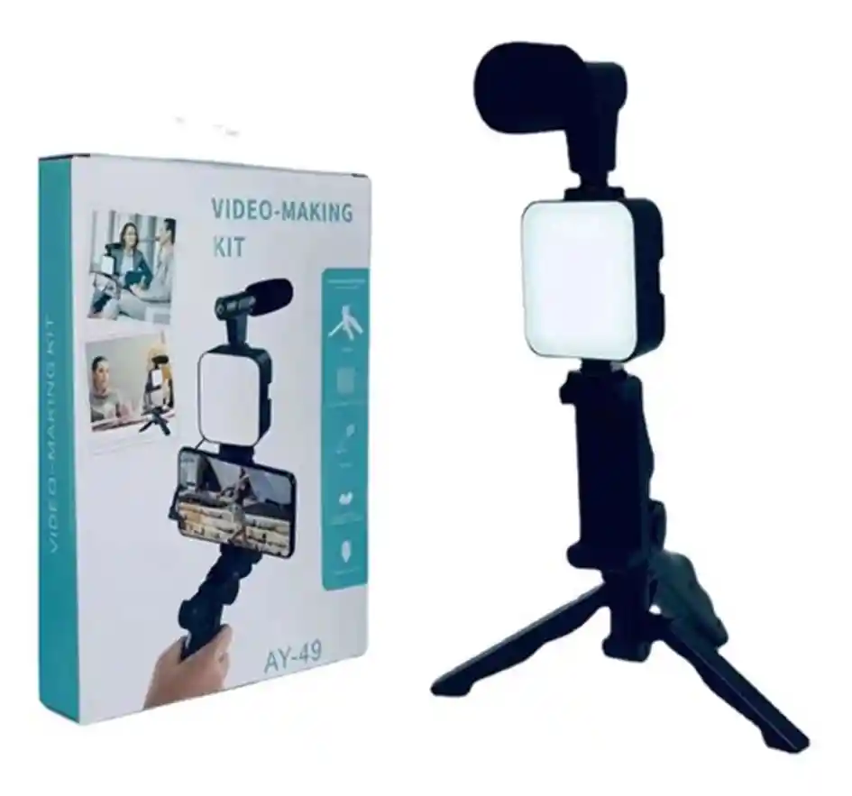 Kit De Video Portátil Con Micrófono Y Luz Led + Trípode