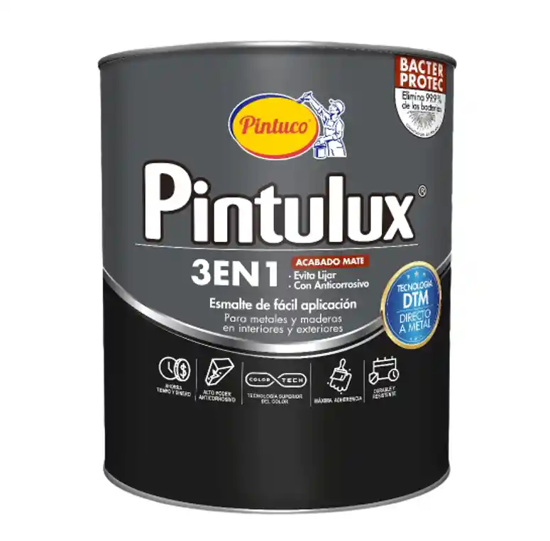 Pintulux 3 En 1 Negro Mate X 1/4 Pintuco