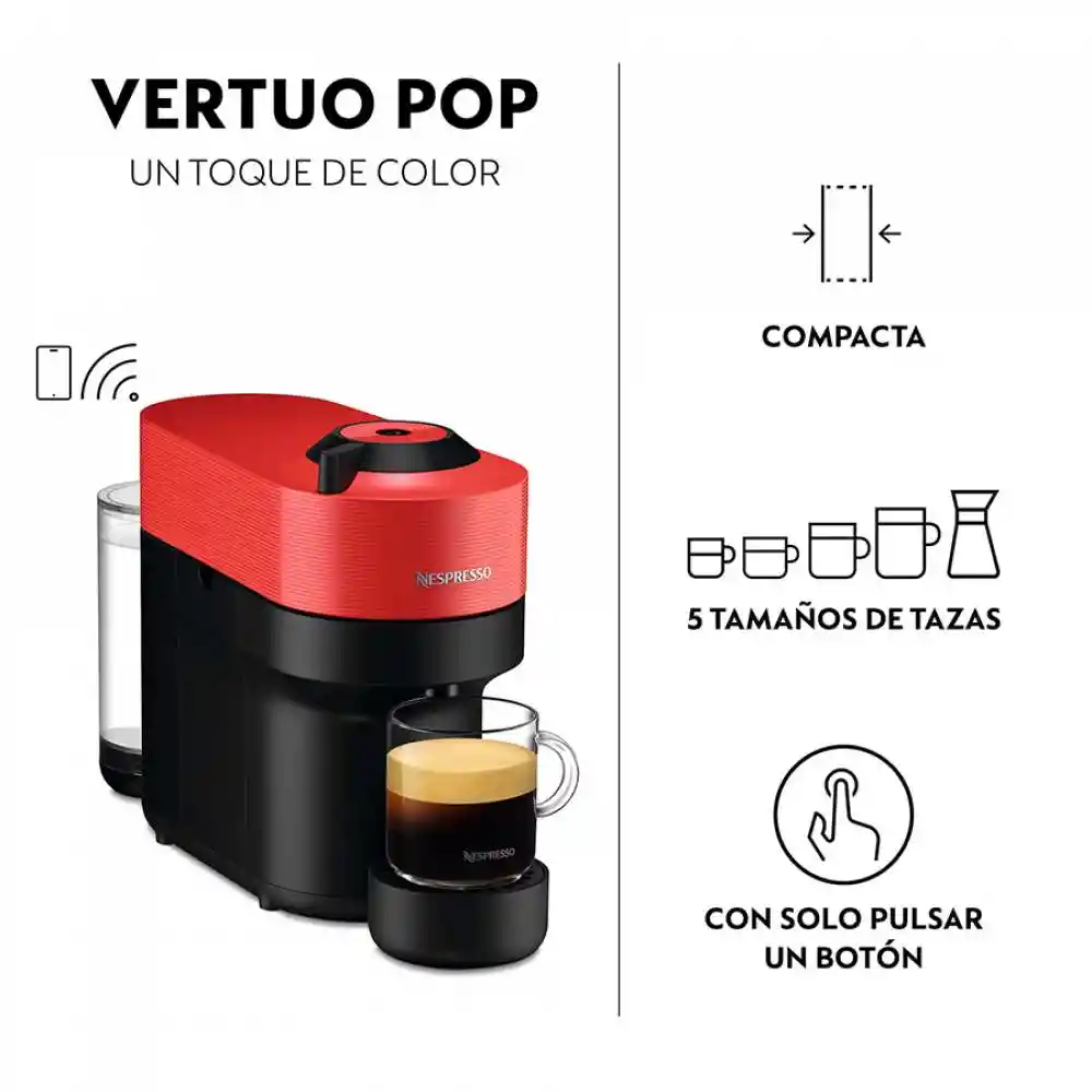 Maquina Cafe Nespresso Vertuo Pop Roja Compacta