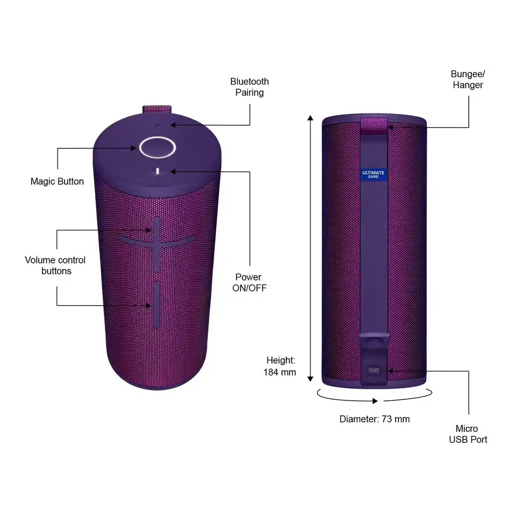 Parlante Bluetooth Impermeable, Ultimate Ears Megaboom 3 Ultraviolet Purple