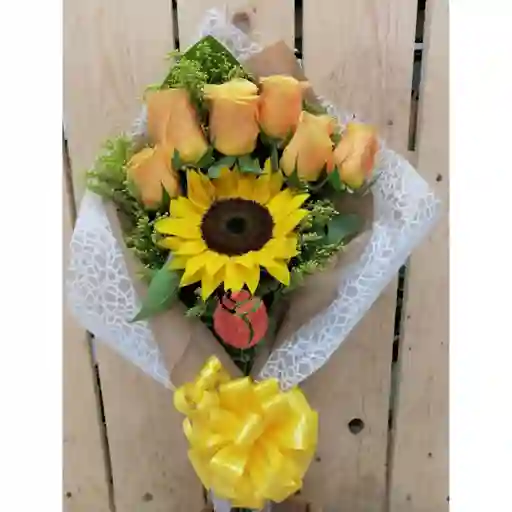 Bouquet Rosas Y Girasol