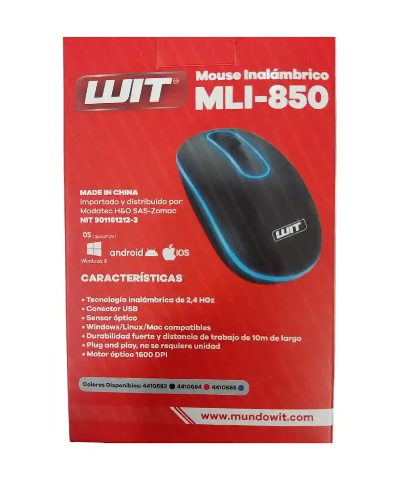 Mouse Inalámbrico Ergonomía 3d Wit Mli-850