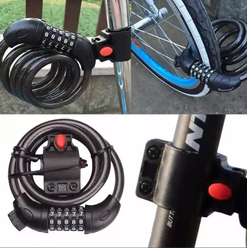 Guaya Candado 5 Digitos Con Soporte Bicicleta Moto Seguridad