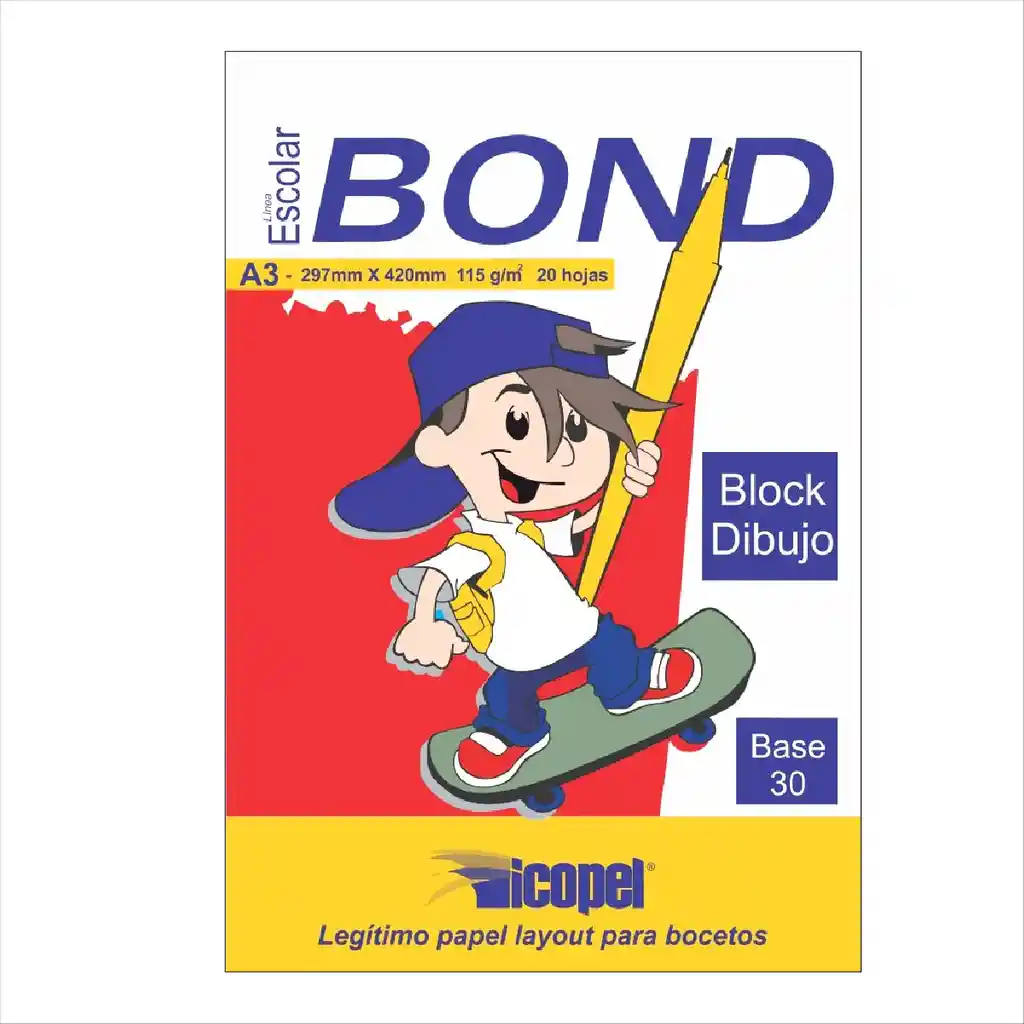Block Escolar Icopel, Para Dibujo Tamaño A3 Bond X 20 Hojas