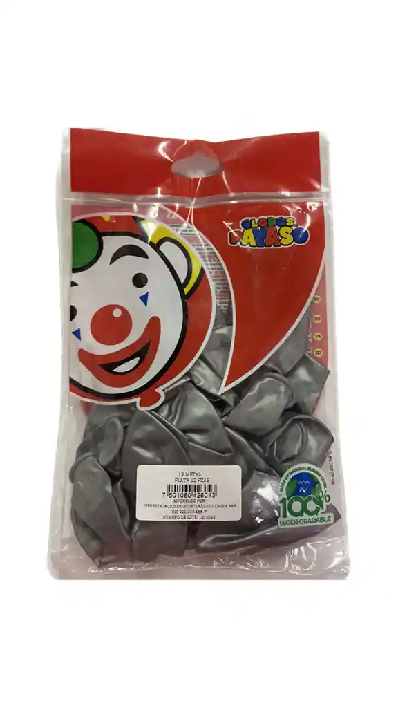 Globos Payaso R12x12 Color Metal Plata