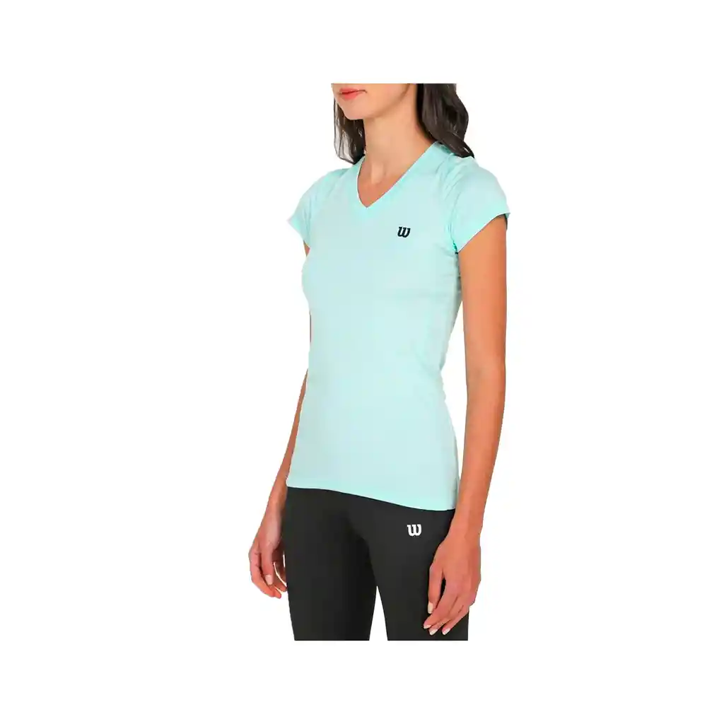 Camiseta Cuello V Wilson Deslavada 71592 Mujer Gym Fitness Agua M