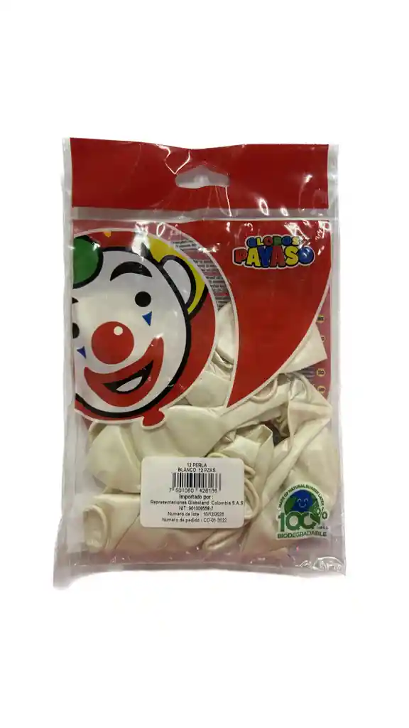 Globos Payaso R12x12 Color Perla Blanco