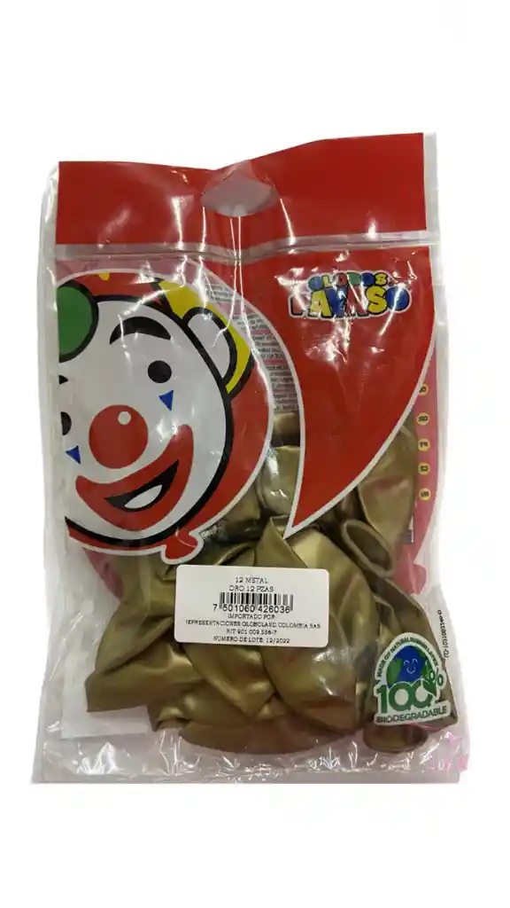 Globos Payaso R12x12 Color Metal Oro