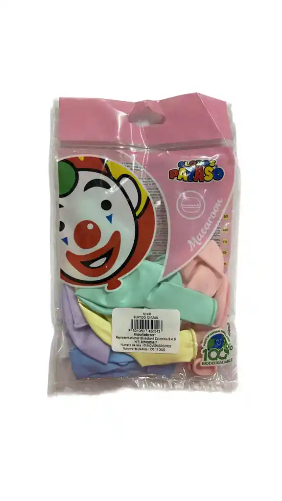 Globos Payaso R12x12 Color Pastel Surtido