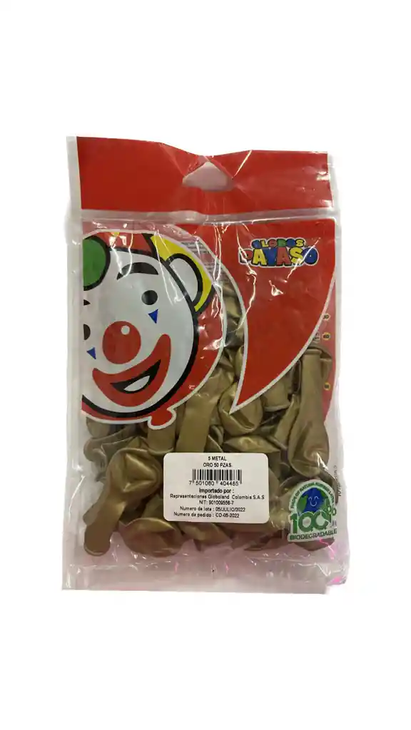 Globos Payaso R5x50 Color Metal Oro