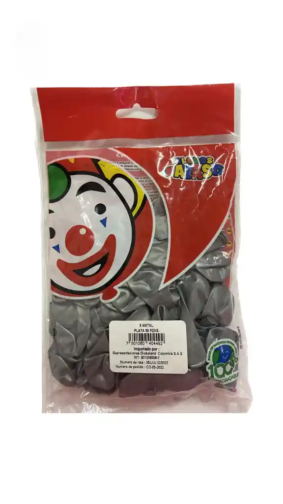 Globos Payaso R5x50 Color Metal Plata