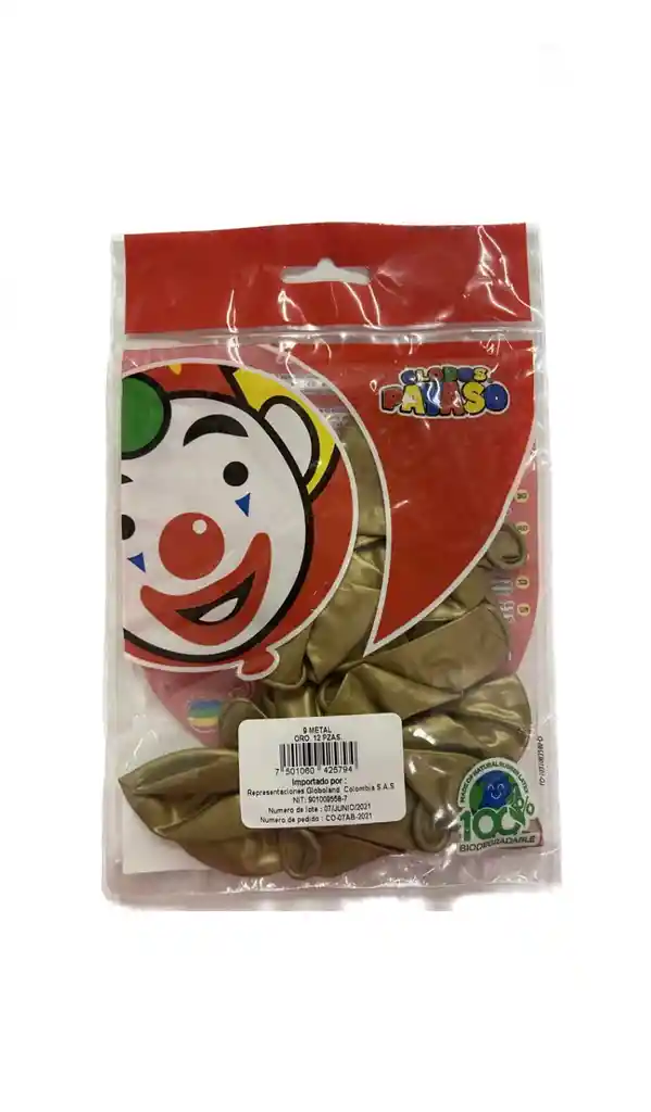 Globos Payaso R9x12 Color Metal Oro