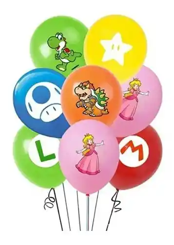 Globos De Latex R12 Mario X 10 Und