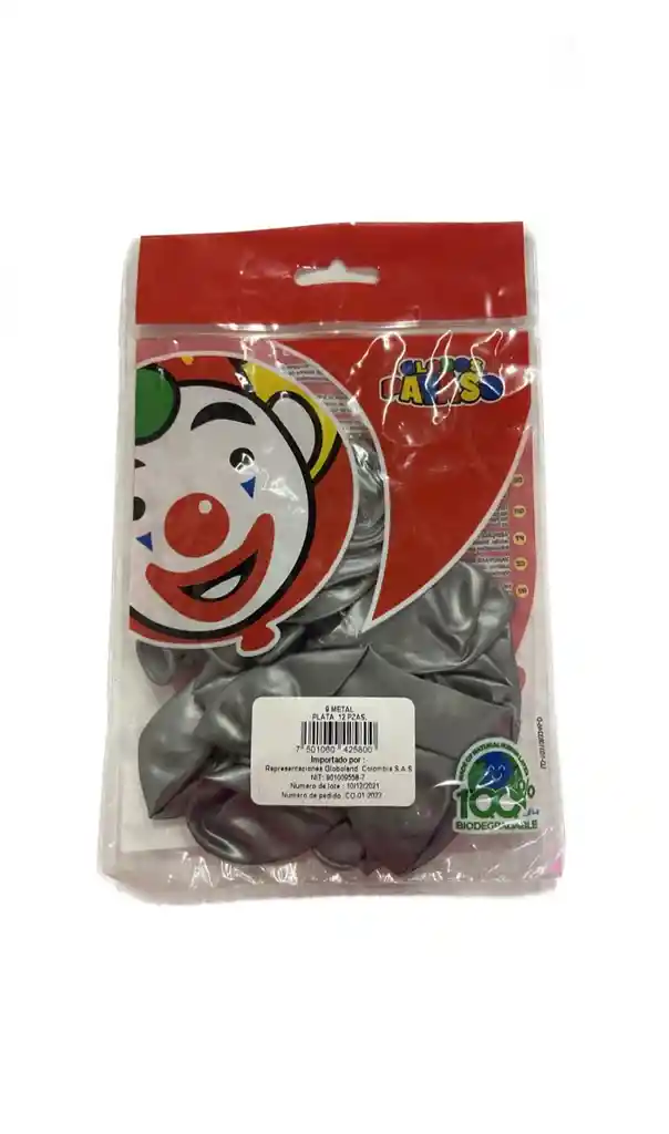 Globos Payaso R9x12 Color Metal Plata