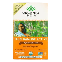 Organic India Te Tulsi Immune Active Especias Ayurvedicas Sin Cafeina 18 Bolsas De Infusion 36g