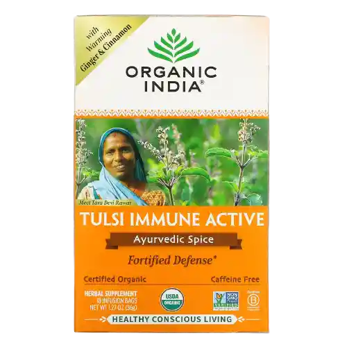 Organic India Te Tulsi Immune Active Especias Ayurvedicas Sin Cafeina 18 Bolsas De Infusion 36g