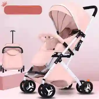 Coche Para Bebe Paseador Tipo Maleta + Toldillo Rosa Claro 609-2