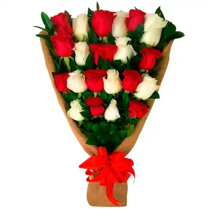 Bouquet De 24 Rosas Blancas Y Rojas