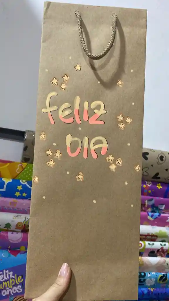 Bolsa De Regalo Kraf Marcada Vino