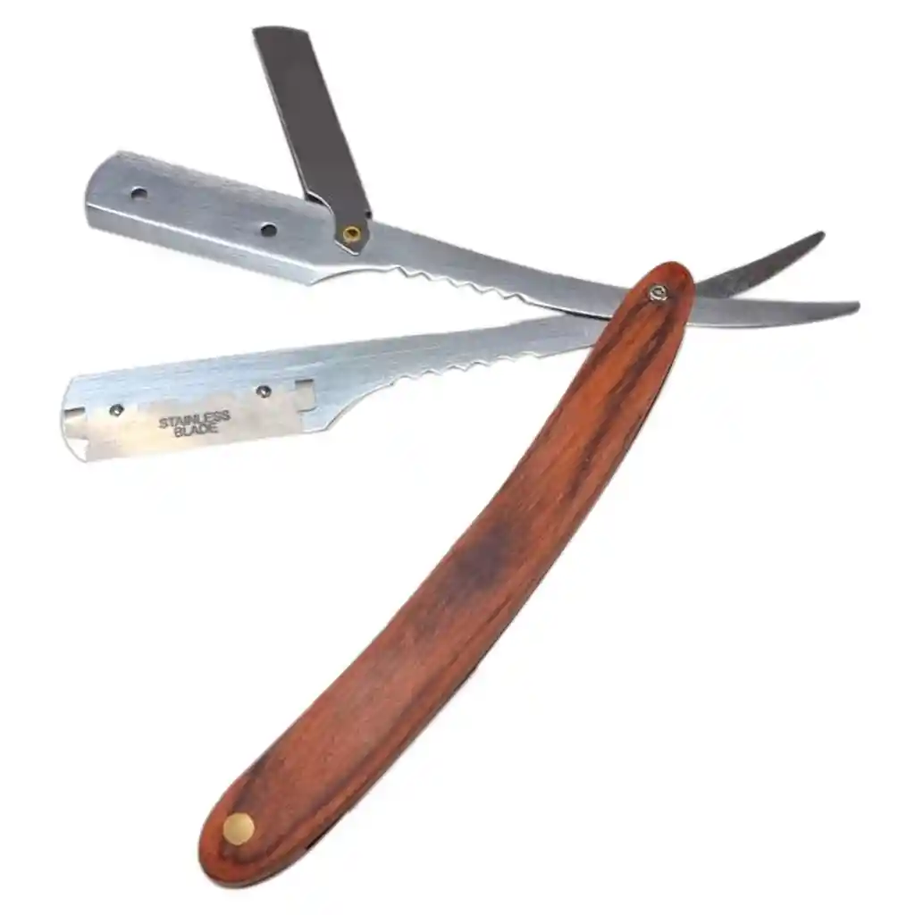 Navaja Profesional Barbera Madera Profesional Baberia Plateada Diseño Aleatorio