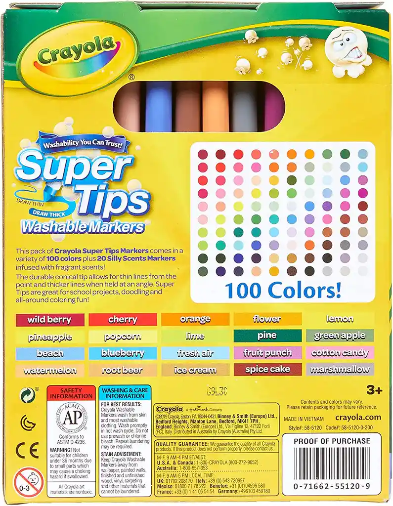 Marcadores Crayola Super Tips X 120 Colores Plumones Lavables Silly Scents Originales Rotuladores