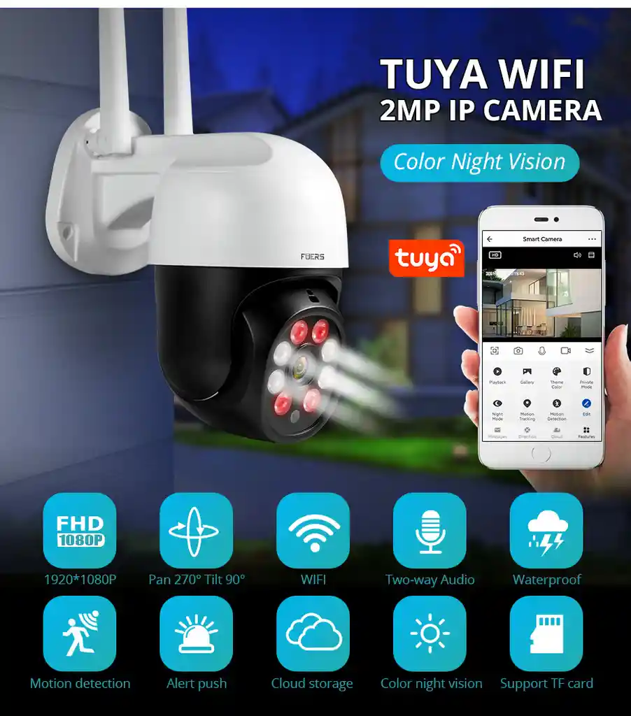 Cámara Seguridad Video Ip Wifi Ptz 1080p Exterior 360°