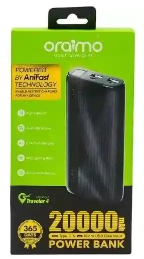 Oraimo Power Bank 20000mah Type C & Micro Usb Dual Input