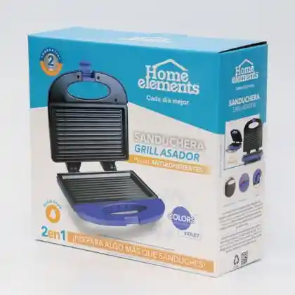 Sanduchera 2 Puestos Panini Grill Violet Antiadherent Home Elements