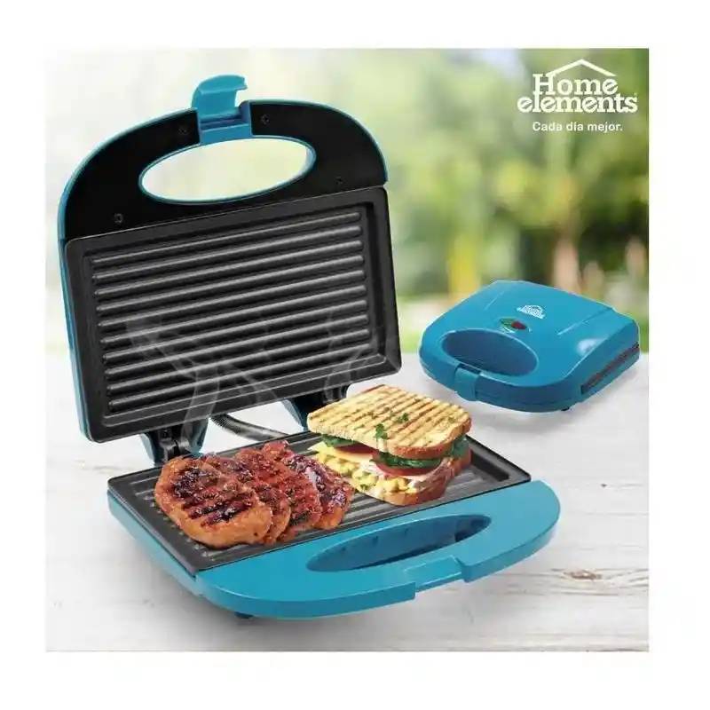 Sanduchera Home Elements Antiadherente Parrilla Grill Azul Marino